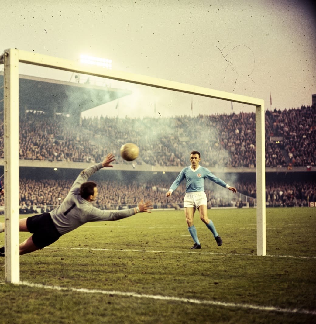 A 1969 football match recreated as a film still